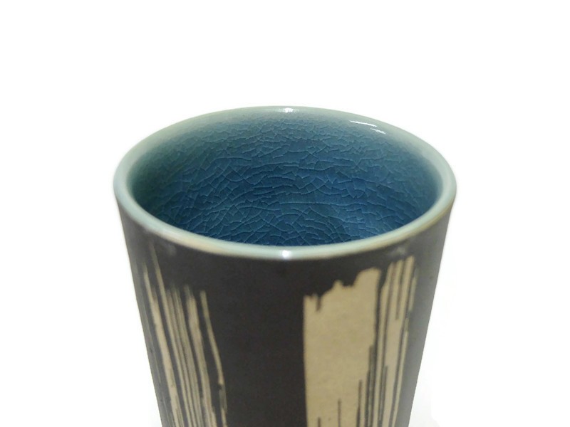 TUMBLER BLUE CELADON VASE with Coffee Grounds Design