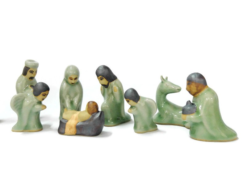 Celadon Nativity set Painted face