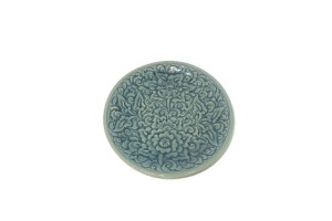 Blue celadon side plate with flower carving