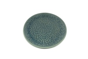 Blue celadon Dinner Plate with flower carving