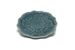 Blue Celadon Salad plate with Elephant carving