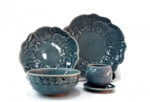 Blue Celadon Salad plate with Elephant carving