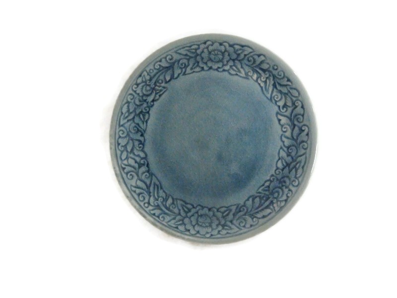 Blue Celadon Side Plate with Flower carving