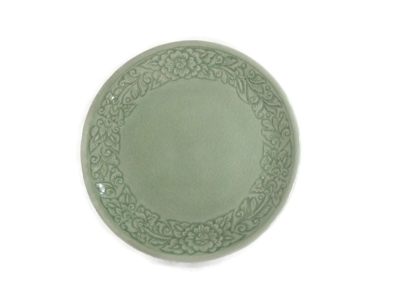 Celadon Side Plate with Flower 