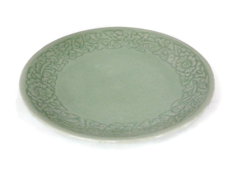 Celadon Side Plate with Flower 