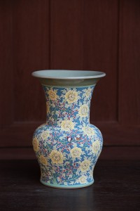 Celadon vase with Yellow flower handpainted.