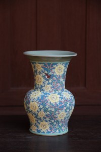 Celadon vase with Yellow flower handpainted.