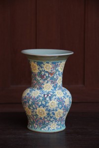 Celadon vase with Yellow flower handpainted.