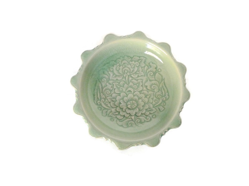 Celadon Curved dish with Flower design