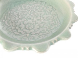 Celadon Curved dish with Flower design