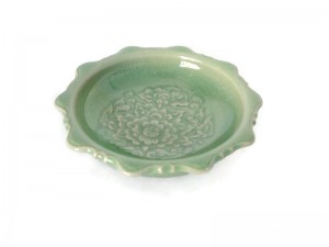 Celadon Curved dish with Flower design
