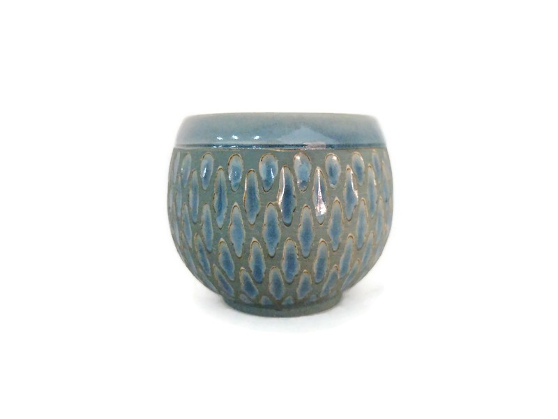 Blue Diamond Celadon Tea Cup with blue design