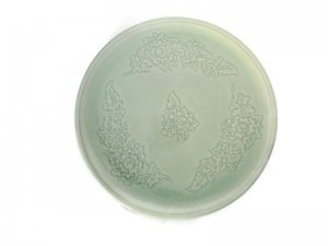 Celadon serving plate with flower carving
