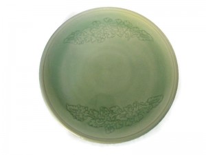 Celadon serving plate with flower carving