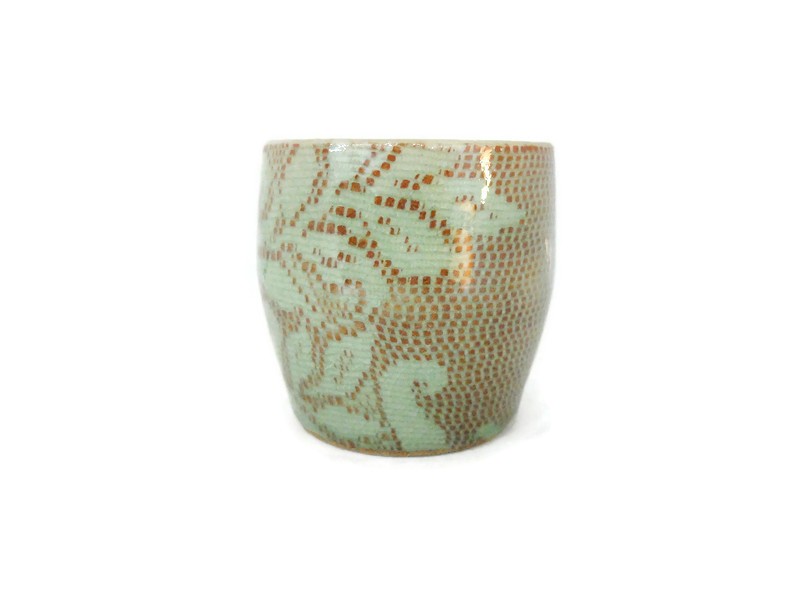 Celadon Tea cup with Lace Design