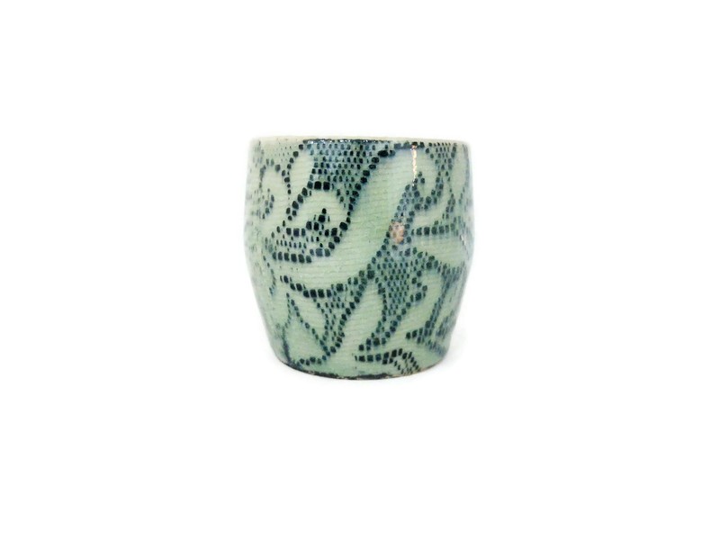 Celadon Tea Cup with Lace Design