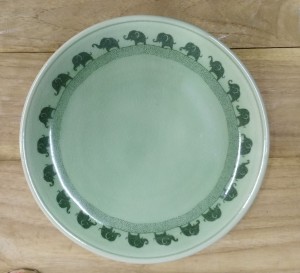 Celadon Dinner Plate 11 inches with elephant painted.