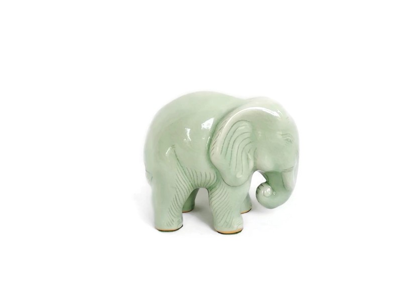 Celadon Ceramic Elephant Mug in Green from Thailand (10 oz