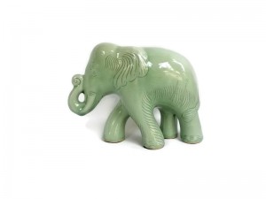 Celadon Elephant Figurine Trunk up
