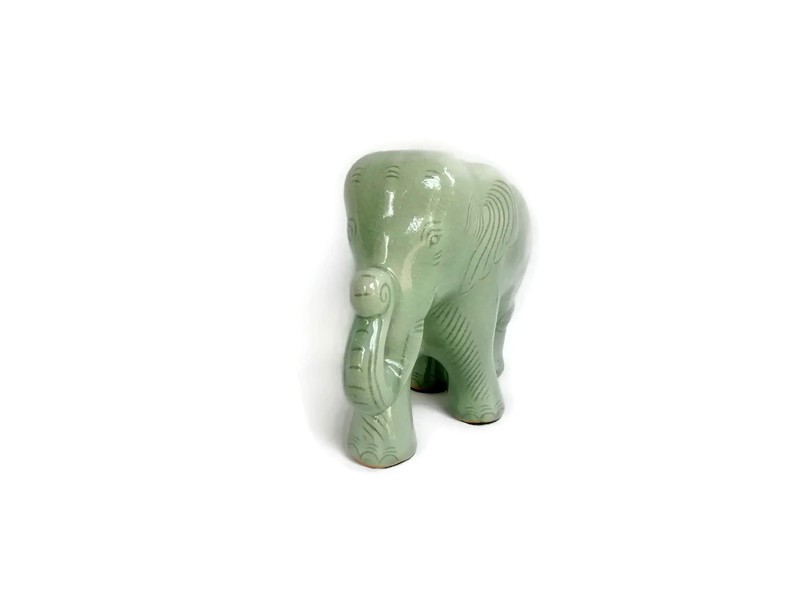 Celadon Elephant Figurine Trunk up