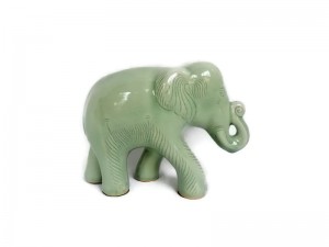 Celadon Elephant Figurine Trunk up