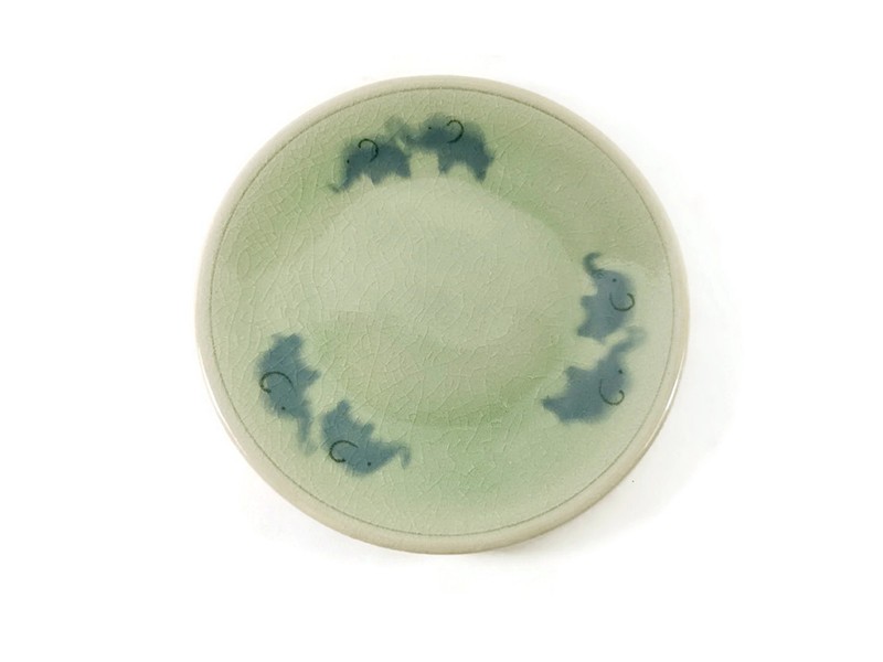 Celadon Bread Plate 7 inches Elephant 2 tone Green glaze.