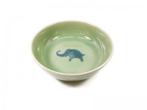 Celadon Soup Bowl Elephant 2 Tone Green Glaze