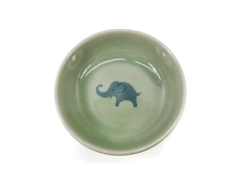 Celadon Soup Bowl Elephant 2 Tone Green Glaze