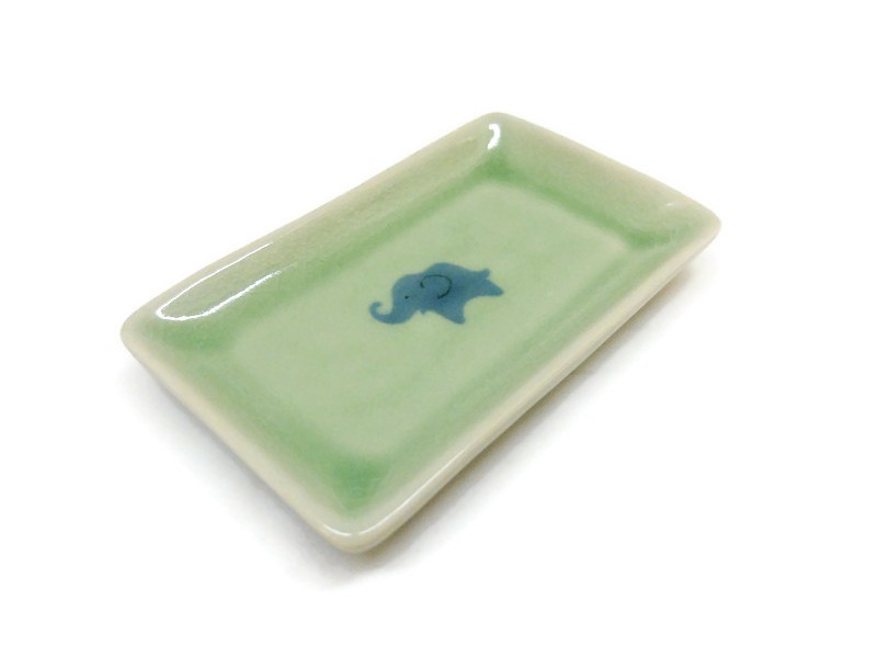 Celadon Butter Dish Blue Elephant with Green Glaze