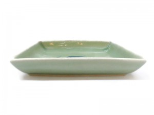 Regtangular Celadon Dish Blue Elephant with Green Glaze.