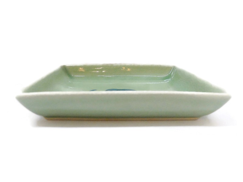 Regtangular Celadon Dish Blue Elephant with Green Glaze.